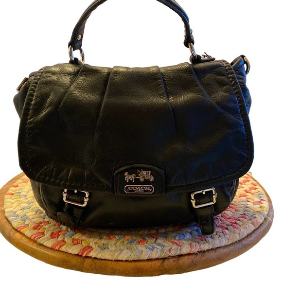 Coach small black leather top handle bag glove soft